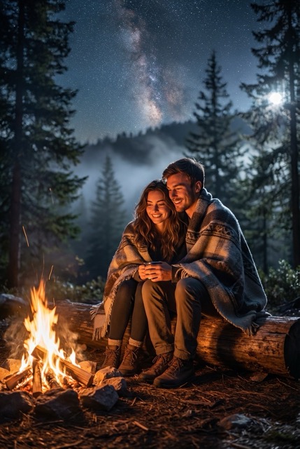 Ночь у костра в горах